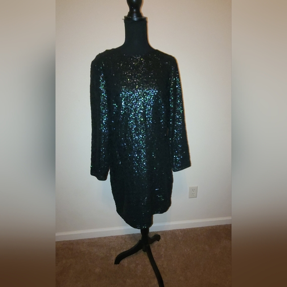 H&M Black Iridescent Long sleeve sequins Dress - Picture 1 of 5